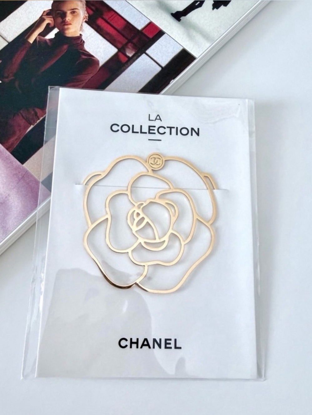 Authentic Chanel Camellia Gold Metal Bookmark